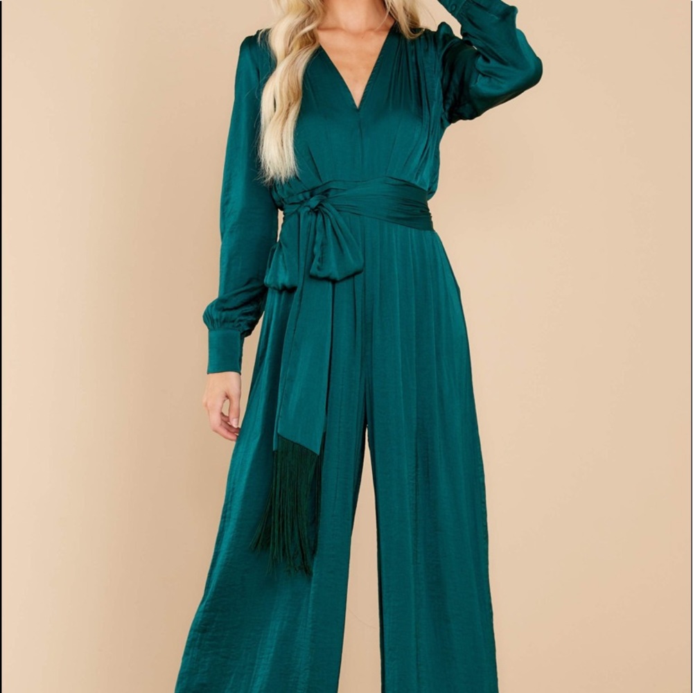 Hunter green satin jumpsuit